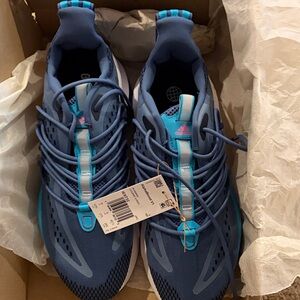 adidas navy blue sneakers with teal accents